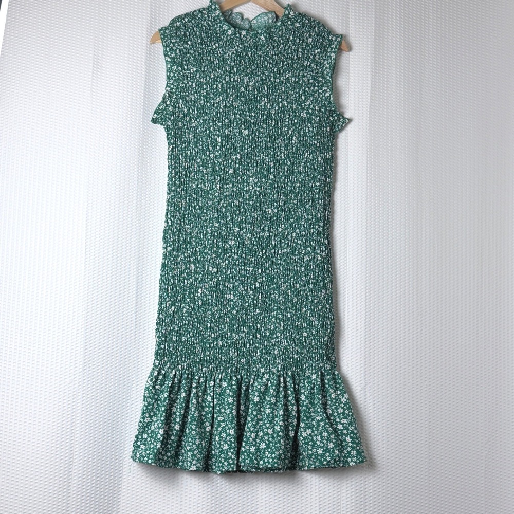 SHEIN Curve 2XL Green Floral Smocked Mock Neck Sleeveless Midi Dress Ruffle Hem